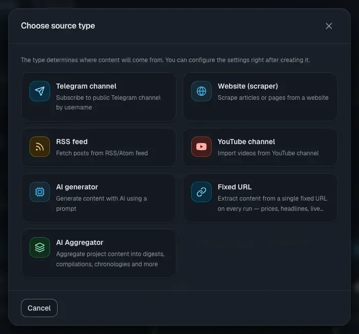 Choosing a source type