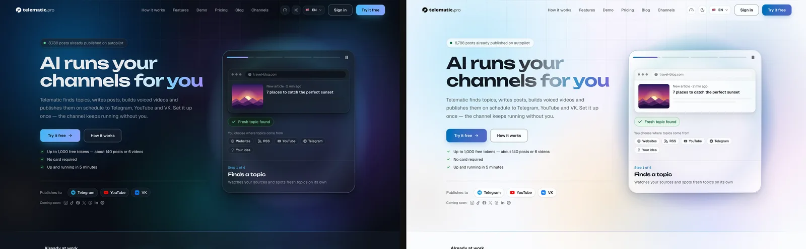 Telematic.Pro: dark and light themes