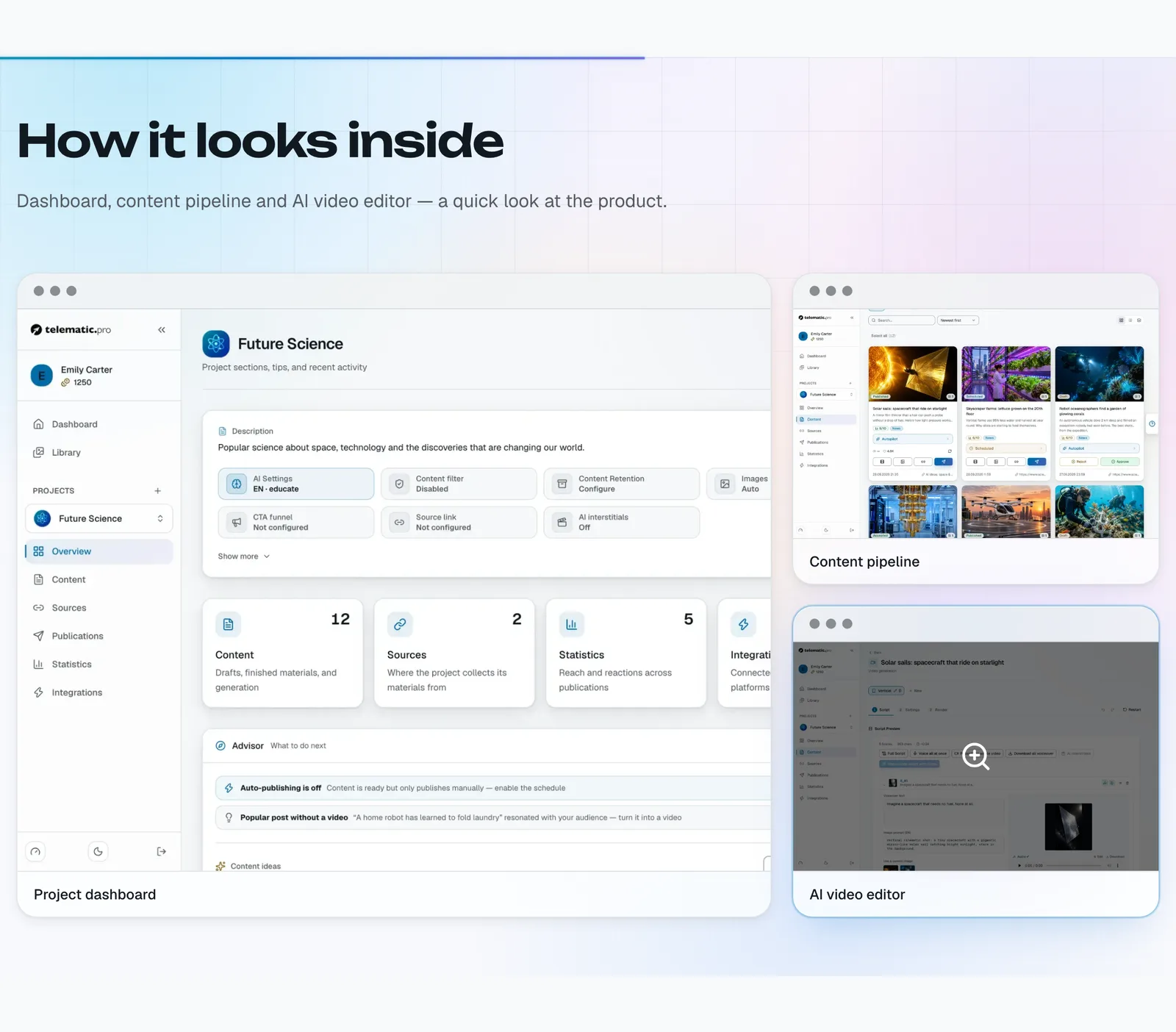 The product showcase in the light theme