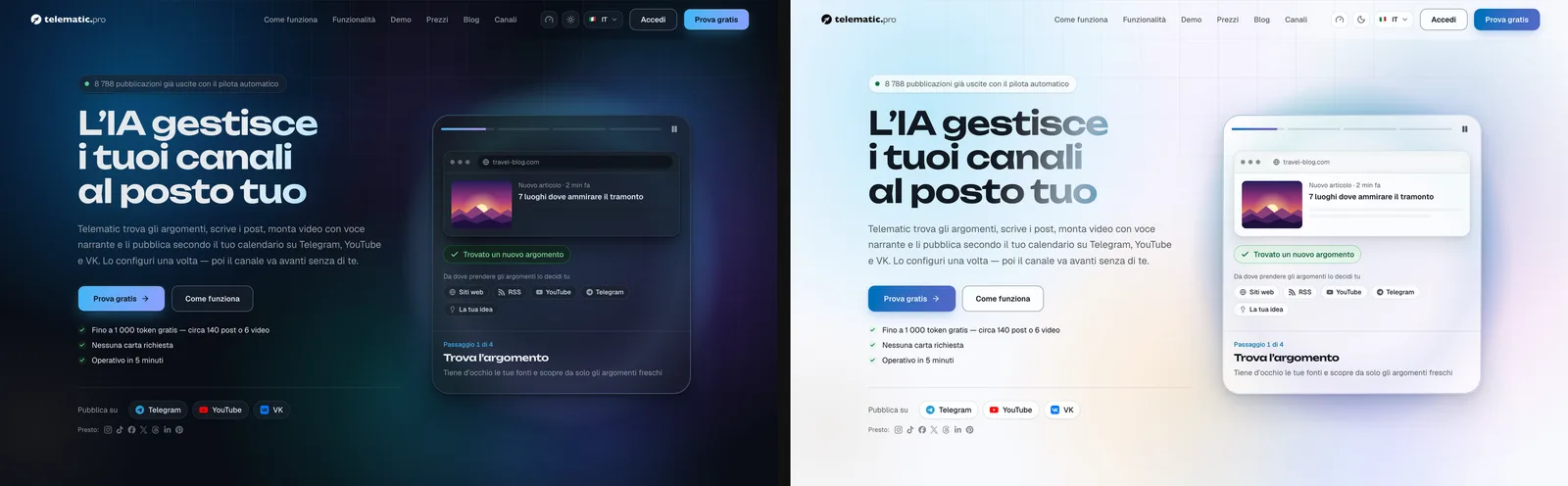 Telematic.Pro: tema scuro e tema chiaro