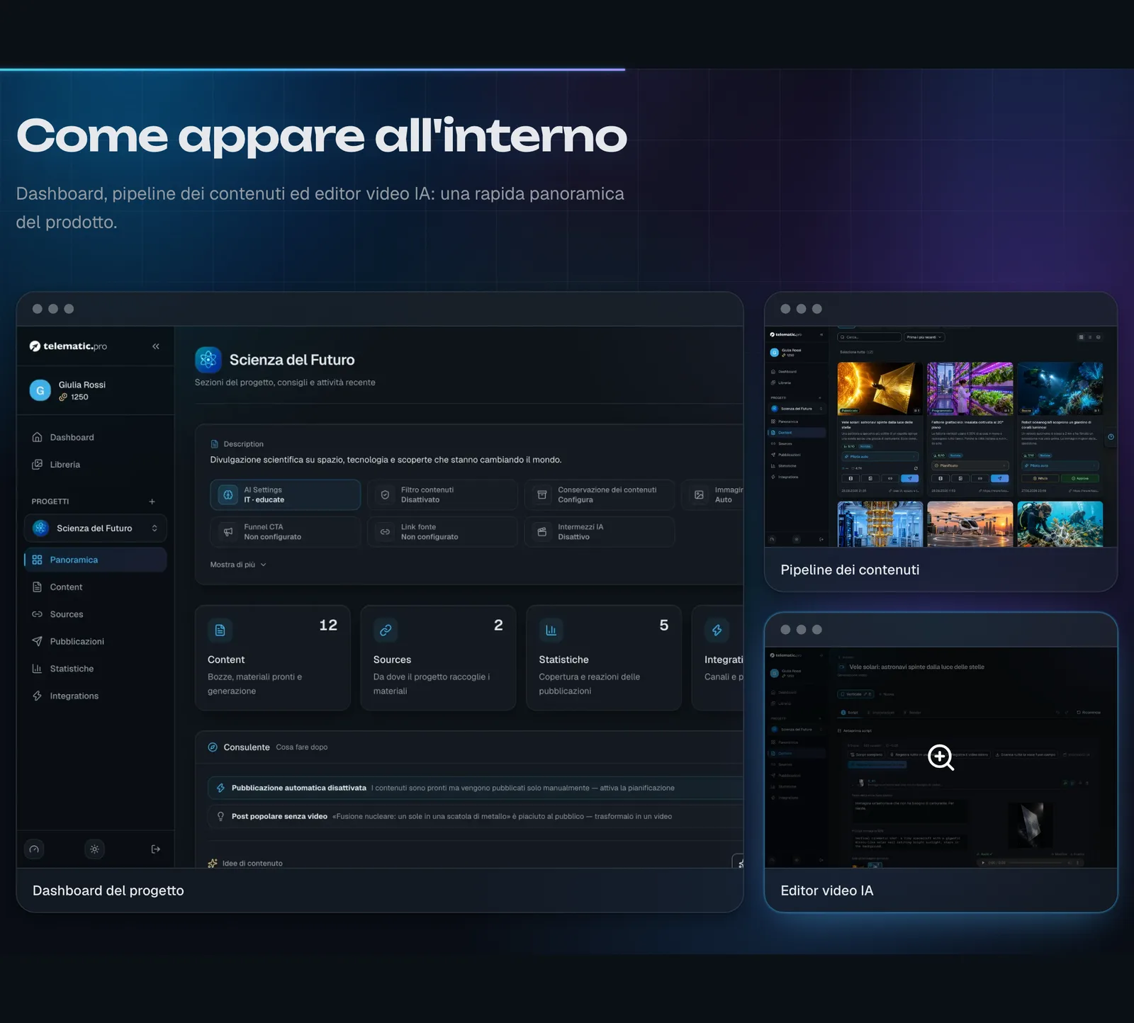 La vetrina del prodotto nel tema scuro